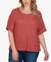 Ruby Rd. Plus Size Crochet Diamond Textured Knit Top In Red