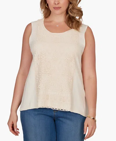 Ruby Rd. Plus Size Crochet Front Sweater Tank In Neutral