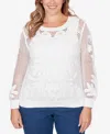 Ruby Rd. Plus Size Crochet Lined Pullover Sweater In White
