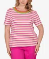 Ruby Rd. Plus Size Crochet Neck Stripe Knit Top In Multi