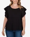 Ruby Rd. Plus Size Crochet Sleeve Solid Cotton T-shirt In Black