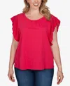 Ruby Rd. Plus Size Crochet Sleeve Solid Cotton T-shirt In Red