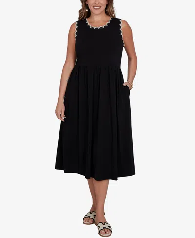 Ruby Rd. Plus Size Crochet Trim Stretch Knit Midi Dress In Black