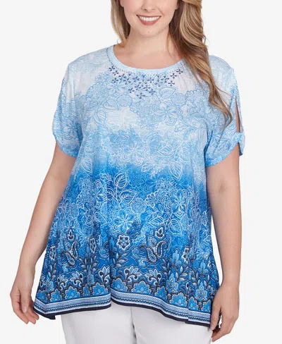 Ruby Rd. Plus Size Crystal Ombre Cold Shoulder Crew Neck Top