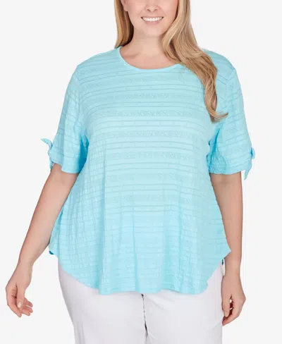 Ruby Rd. Plus Size Decorative Smocked Knit Top In Pale Blue