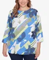 Ruby Rd. Plus Size Diagonal Striped Floral Top In Azure Multi