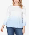 Ruby Rd. Plus Size Dip Dye Ombre Cotton Pullover Sweater In Blue