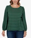 Ruby Rd. Plus Size Dobby Stripe Long-sleeve Boat Neck Blouse In Green