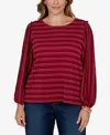 Ruby Rd. Plus Size Dobby Stripe Long-sleeve Boat Neck Blouse In Brown