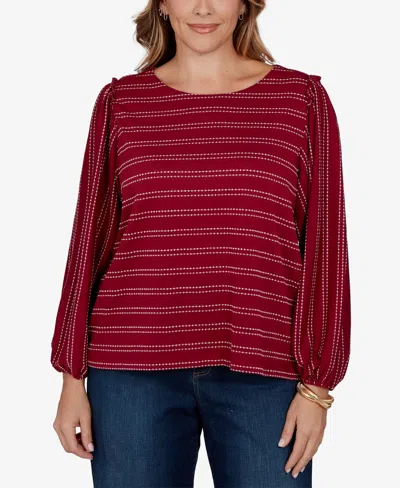 Ruby Rd. Plus Size Dobby Stripe Long-sleeve Boat Neck Blouse In Brown