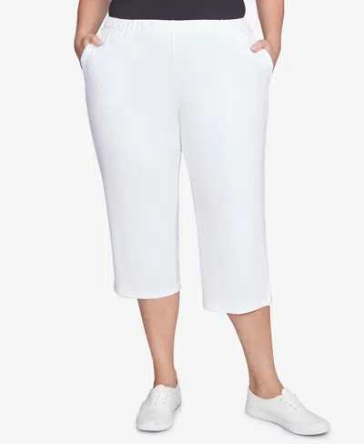 Ruby Rd. Plus Size Elastic Waist Pull-on French Terry Capri Pants In White