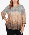 Ruby Rd. Plus Size Embellished Animal Print Cozy Top In Brown