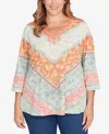Ruby Rd. Plus Size Embellished Floral Knit Top In Blue