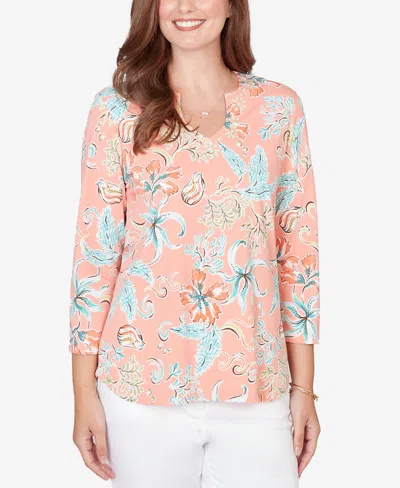 Ruby Rd. Plus Size Embellished Oceania Floral Knit Top In Pink