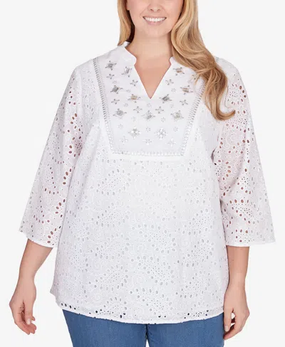 Ruby Rd. Plus Size Embellished Paisley Eyelet Top In White
