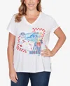 Ruby Rd. Plus Size Embellished Postcard Graphic T-shirt In White