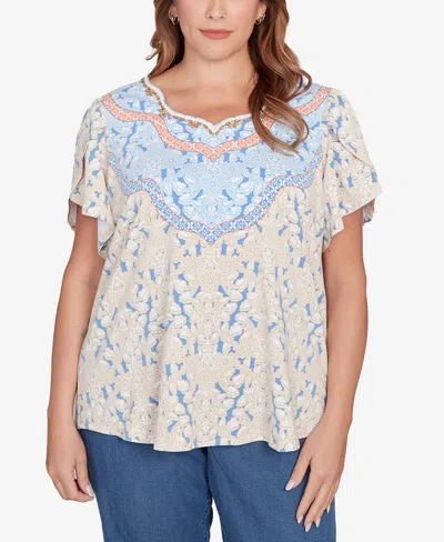 Ruby Rd. Plus Size Embellished Scallop Printed Top