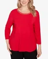 Ruby Rd. Plus Size Embellished Scoop Neck Solid Knit Top In Red