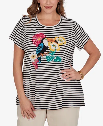 Ruby Rd. Plus Size Embellished Toucan Stripe Knit T-shirt In Multi
