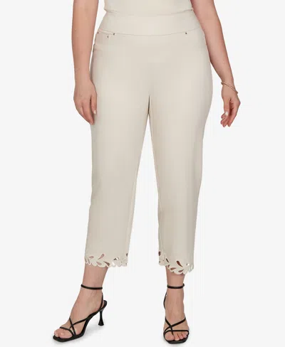Ruby Rd. Plus Size Embroidered Cutout Denim Ankle Pants In Gray