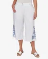 Ruby Rd. Plus Size Embroidered Hem Denim Capri Pants In White