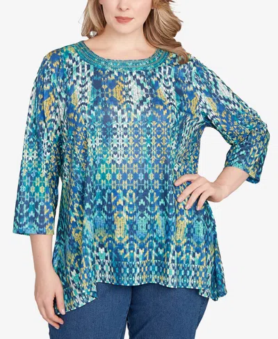 Ruby Rd. Plus Size Embroidered Kaleidoscope Knit Top In Multi