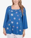 Ruby Rd. Plus Size Embroidered Scattered Floral Top In Light Indigo