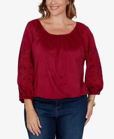 Ruby Rd. Plus Size Embroidered Scoop Neck Top In Red