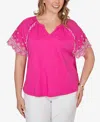 Ruby Rd. Plus Size Embroidered Sleeve Slub Knit Top In Multi