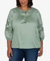 Ruby Rd. Plus Size Embroidered Sleeve Voile Top In Jasper
