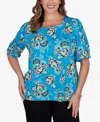 Ruby Rd. Plus Size Etched Floral Puff Print T-shirt In Blue