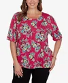 Ruby Rd. Plus Size Etched Floral Puff Print T-shirt In Pink