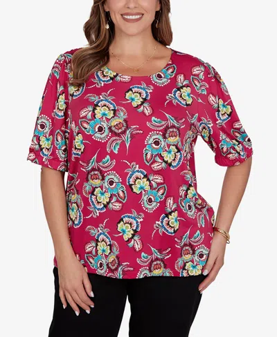 Ruby Rd. Plus Size Etched Floral Puff Print T-shirt In Pink