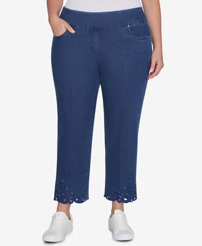 Ruby Rd. Plus Size Extra Stretch Denim Ankle Jean With Cutout Hem In Dark Indigo