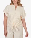 Ruby Rd. Plus Size Eyelet Front Gauze Tie-front T-shirt In Yellow