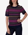 Ruby Rd. Plus Size Fair Isle Crewneck Short-sleeve Sweater In Multi