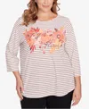 Ruby Rd. Plus Size Fall Harvest Striped Knit Top In White