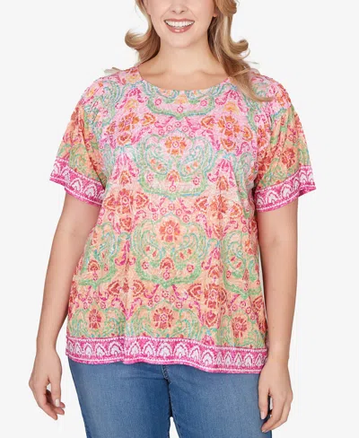 Ruby Rd. Plus Size Floral Damask Print Knit Top In Multi