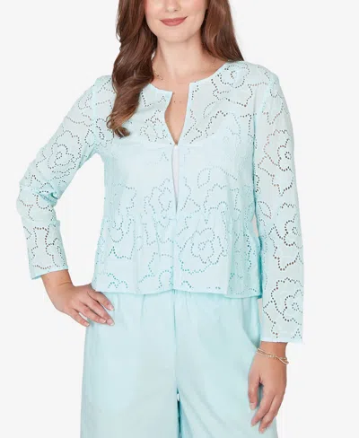 Ruby Rd. Plus Size Floral Eyelet Peplum Jacket In Green