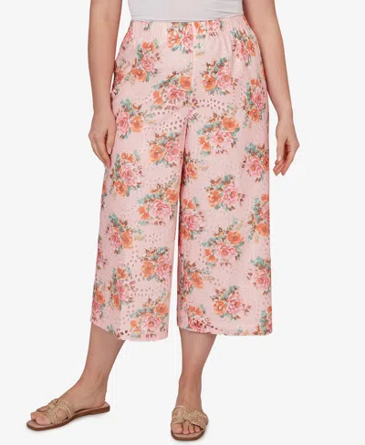 Ruby Rd. Plus Size Floral Eyelet Pull-on Capri Pants In Pink