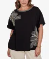 Ruby Rd. Plus Size Floral Noir Embroidered Knit T-shirt In Black