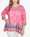 Ruby Rd. Plus Size Floral Ombre Border Sublimation Knit Top In Azalea Multi