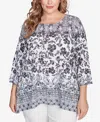 Ruby Rd. Plus Size Floral Ombre Border Sublimation Knit Top In Black