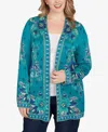 Ruby Rd. Plus Size Floral Open Front Cardigan Sweater In Green