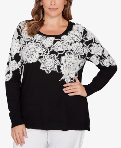 Ruby Rd. Plus Size Floral Placement Eyelash Sweater In Black