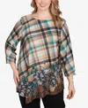 Ruby Rd. Plus Size Floral Plaid Cozy Ballet Neck Top In Multi
