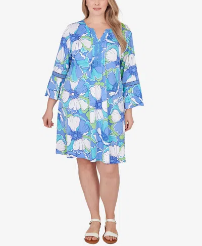 Ruby Rd. Plus Size Floral Puff Print Dress In Blue Moon Multi