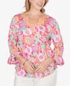 Ruby Rd. Plus Size Floral Puff Print Ruffle Sleeve Knit Top In Multi