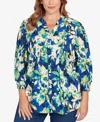 Ruby Rd. Plus Size Floral Silky Voile Button Down Top In Multi