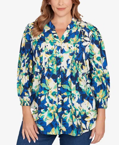 Ruby Rd. Plus Size Floral Silky Voile Button Down Top In Multi